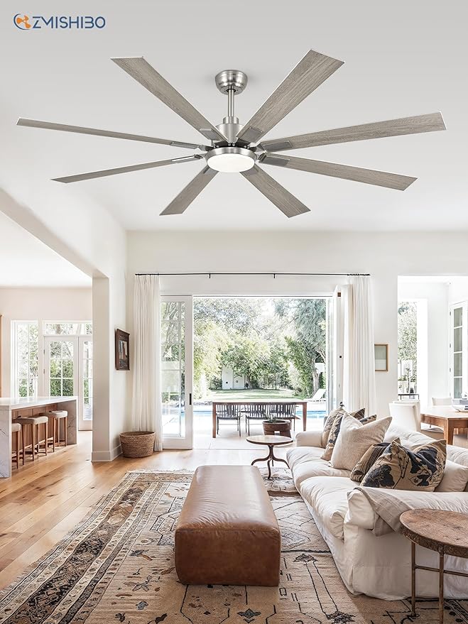 ZMISHIBO 72 inch Brushed Nickel Modern Ceiling Fans with Lights and Remote, Indoor/Outdoor Ceiling Fan for Living Room Patio, 6 Speed Reversible Quiet DC Motor, 3 CCT, Dual Finish Blades
