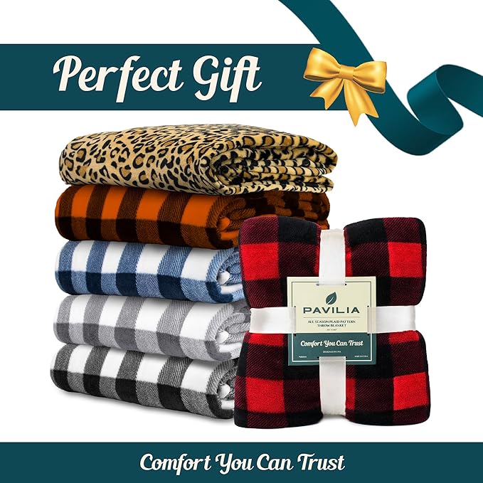 PAVILIA Black and White Buffalo Plaid Fleece Bed Blanket Queen Size, Soft Checkered Flannel Blanket for Sofa, Plaid Christmas Couch Throw Bed, Warm Cozy Decorative Blanket Fall Decor Gift, 90x90