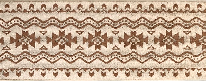 Custom Length Cut to Size Tribal Ethnic Southwestern Inspired Hallway Runner Rug, Non Slip Rubber Backed, 31 inch Wide X Customized Length, Aztec Beige, 31 inch X 8 feet