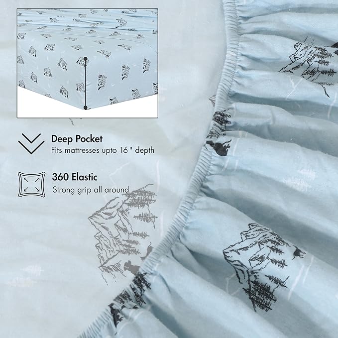RUVANTI Flannel Sheets King Size - 100% Cotton Brushed King Bed Sheets Set - Deep Pockets 16 Inches - All Seasons Breathable & Extra Soft - Warm & Cozy, 4 Piece, Soul Dog