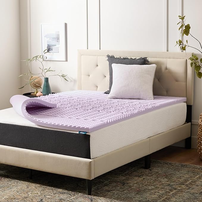 LUCID Lavender Infused 2 Inch Memory Foam Mattress Topper with 5 Zones – King Size – Plush Feel – CertiPUR Certified – Dorm Room Essentials