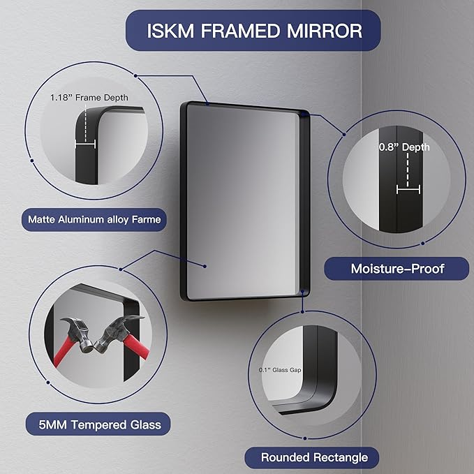 ISKM Silver Mirror for Wall, 22 x 30 Inch Rectangle Metal Frame Bathroom Mirror, Stainless Steel Modern Home Decor Mirror for Living Room Bedroom Hangs Horizontal Or Vertical