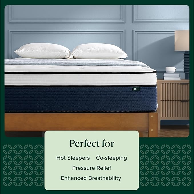 ZINUS 14 Inch Cooling Comfort Support Hybrid Mattress [New Version], California King, Fiberglass Free, Medium Plush, Cooling Motion Isolation, Certified Safe Foams & Fabric, Mattress in A Box