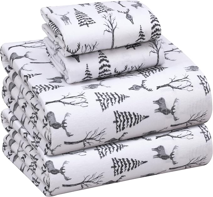 RUVANTI Flannel Sheets Full Size - 100% Cotton Double Brushed Bed Sheets Set, Deep Pockets 16 Inches, All Seasons Breathable & Extra Soft Full Sheets, Warm & Cozy, 4 Piece, Dry Winter