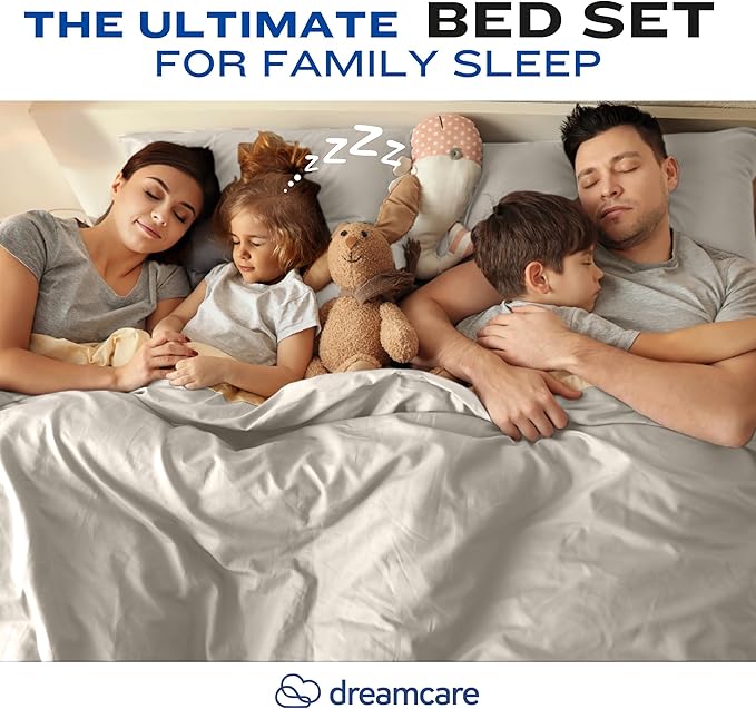 DREAMCARE California King Sheet Sets - Cooling Bed Sheets - 4pcs Set - up to 15" Deep Pocket Cal King Sheets - California King Sheets - Soft & Lasting 100% Brushed Polyester with Side Pocket - Ivory