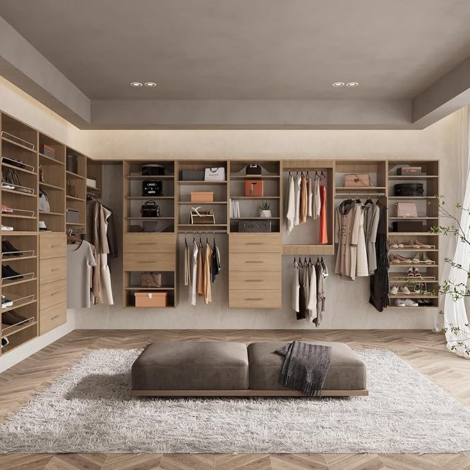 ROOMTEC 25.5" Double Hanging Closet Unit, Modular Closet System with Hanging Rod, Wardrobe Organizer for Bedroom or Walk-in Closet, Wall Mounted, Customizable Clothes Storage Unit, Wood