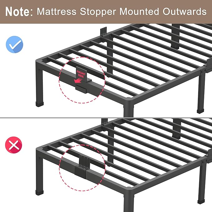 ROIL 7 inch King Size Bed Frame Metal Platform No Box Spring Needed with Round Corner Legs Mattress Stoppers Retainers 3500LBS Heavy Duty Steel Slats Noise-Free Easy Assembly