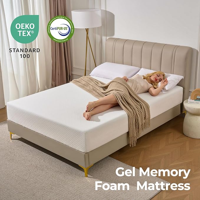 Rolanstar 6 Inch Queen Mattress Gel Memory for Cool Sleep & Pressure Relief, Medium Firm Feel, CertiPUR-US Certified, Mattress in a Box, White