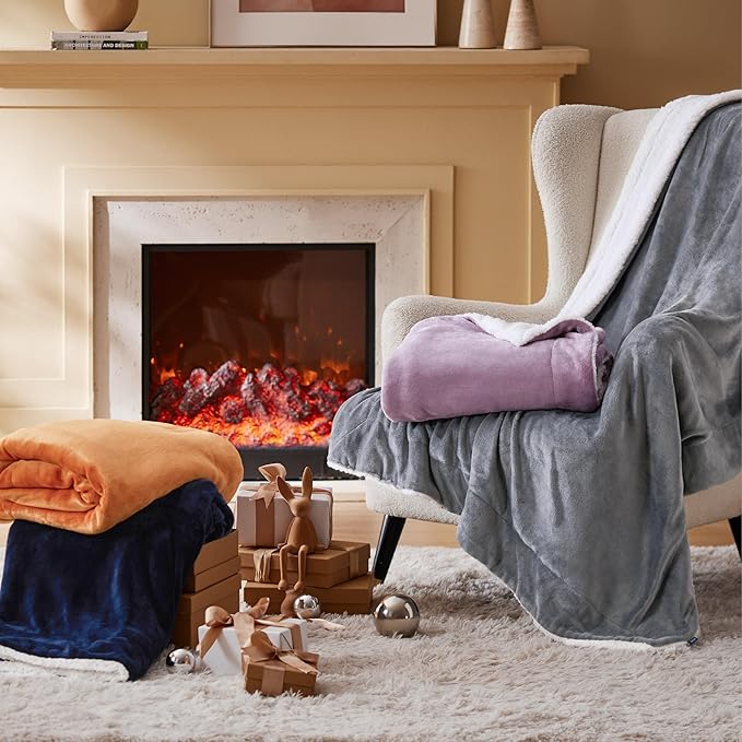 Bedsure GentleSoft Sherpa Fleece Throw Blanket for Couch - Thick and Warm Christmas Blanket for Winter, Soft Fuzzy Plush Throw Gift for Women and Men, Grey, 50x60 Inches