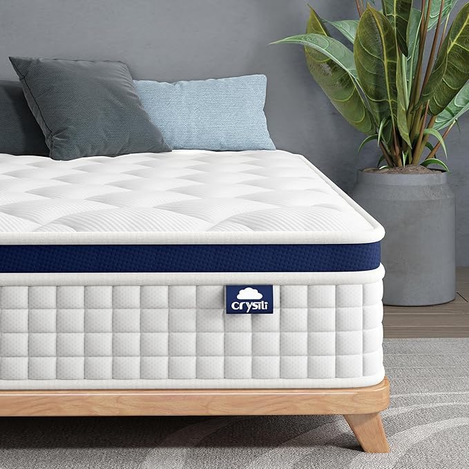 Crystli Queen Mattress 14 Inch - Hybrid Mattress Bed in a Box, Medium Firm Support, Pressure & Pain Relief for All Sleepers, CertiPUR-US Certified, Reinforced Edge Support, Motion Isolation
