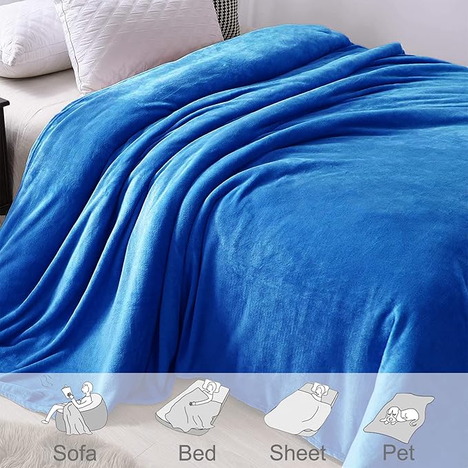 Exclusivo Mezcla Fleece Blanket Twin Size for Bed, Super Soft and Warm, All Season Use, Cozy, Plush, Lightweight, 90x66 Inches, Cobalt Blue