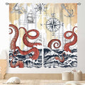 Nautical Octopus Curtains, Coastal Old Pirate Map Sailboat Compass Ocean Wave Kraken Octopus Tentacles Vintage Window Drapery Treatment for Bedroom Living Room Kitchen Bathroom 2 Panels, 63"x72" Inch