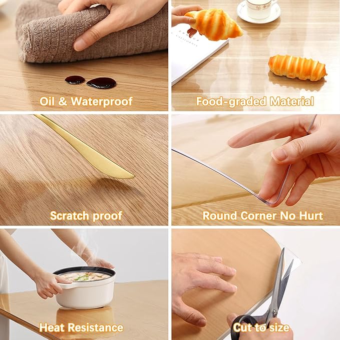 36 x 84 Inch Clear Plastic Dining Table Protector Tablecloth Desk Pad Mat Wooden Furniture Coffee End Office Conference Dinner Table Top Protection Countertop Cover Waterproof Rectangular PVC Vinyl