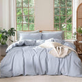 MooMee Bedding Duvet Cover Set 100% Washed Cotton Linen Like Textured Breathable Durable Soft Comfy (Heathered Cornflower Blue, Cal King 104"x98")