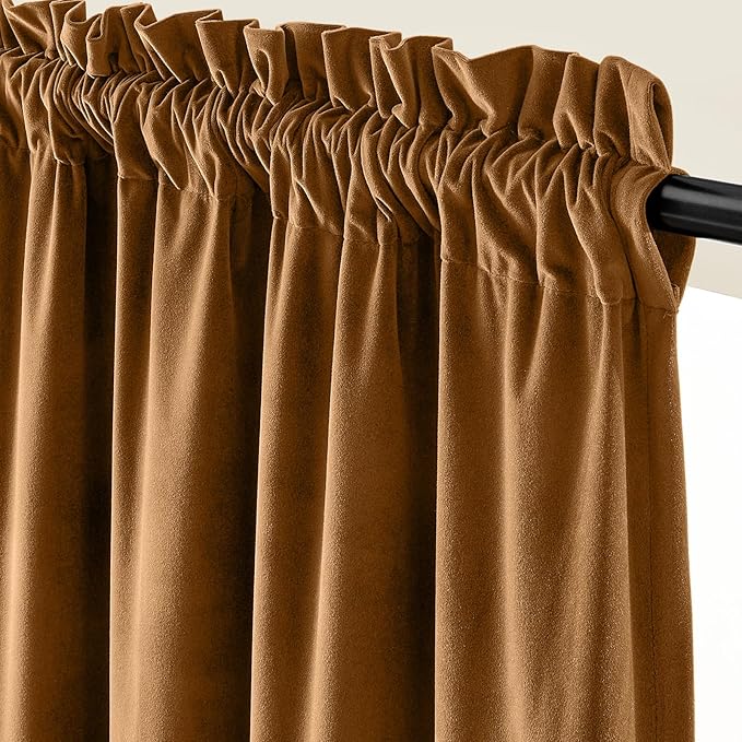 Lazzzy Velvet Blackout Curtains Thermal Insulated Room Window Drapes Super Soft Luxury Curtains for Living Room Bedroom Rod Pocket 2 Panels, Gold Brown, 62" W x 108" L