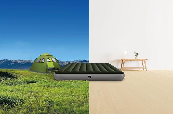 Intex 64779E Dura-Beam Standard Prestige Air Mattress: Fiber-Tech - Queen Size - Hand-Held Battery Pump - 10in Bed Height - 600lb Weight Capacity