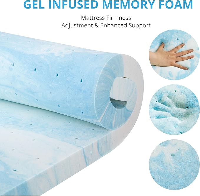 EGO Gel Memory Foam Mattress Topper, 3 Inch Twin with Removable Breathable Soft Cover, Cooling Bed Topper for Comfort Body Support & Pressure Relief, CertiPUR-US Certified