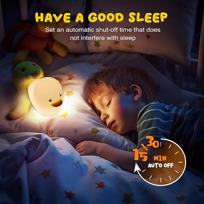 UNEEDE Voice Control LED Benson Night Light, Cute Duck Animal Silicone Nursery Night Light Rechargeable Table Lamp Bedside Lamp with Touch Sensor for Baby Girls Women Bedrooms, Living Room