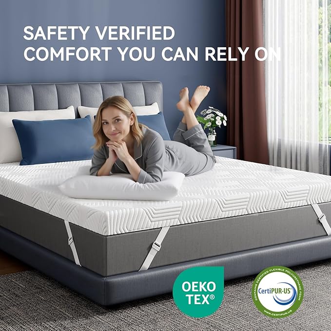 ELEMUSE 2 Inch Gel Memory Foam Mattress Topper Twin XL Size Pressure-Relieving Mattress Topper for Back Pain,Non-Slip Design with Removable & Washable Cover, CertiPUR-US