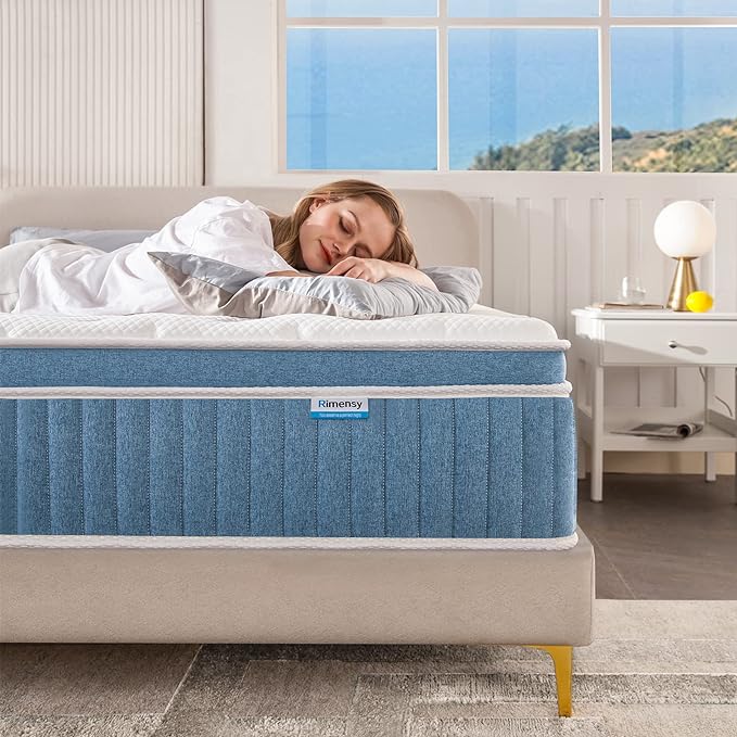 Rimensy Full Mattress, 12 Inch Hybrid Mattress in a Box, Gel Memory Foam Mattress, Individually Wrapped Pocket Coils Innerspring Mattress, Support & Pressure Relief, Medium Firm Feel