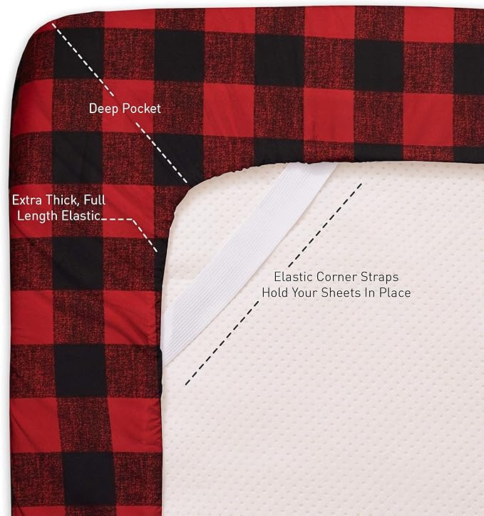Twin XL Sheets - Breathable Luxury Sheets with Full Elastic & Secure Corner Straps Built In - 1800 Supreme Collection Extra Soft Deep Pocket Bedding Set, Sheet Set, Twin XL, Buffalo Check Burgundy