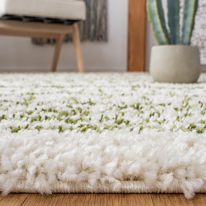 SAFAVIEH Arizona Shag Collection Area Rug - 2'3" x 12' Runner, Ivory & Green, Non-Shedding & Easy Cleaning, Plush Thick Pile, Ideal for Living Room, Bedroom, Dining Space (ASG741Y)