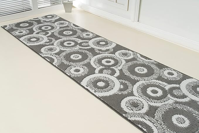 Custom Length Cut to Size Retro Modern Geometric Carpet Runner Rug for Hallways, Non Slip Rubber Backed, 31 inch Wide X Customized Length, Geo Grey, 31 inch X 24 feet