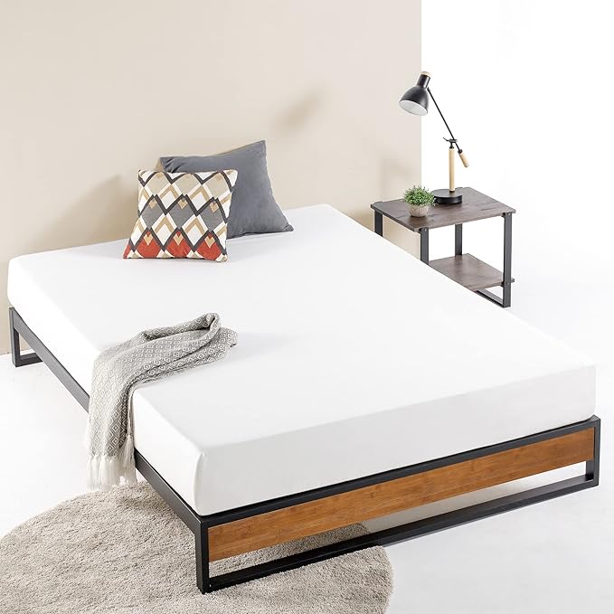 ZINUS GOOD DESIGN Award Winner Suzanne 10 Inch Bamboo and Metal Platforma Bed Frame, No Box Spring Needed, Wood Slat Support, Chestnut Brown, Full