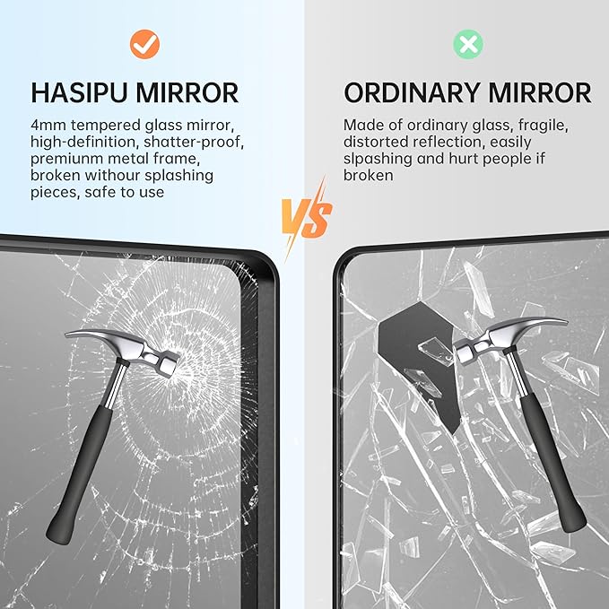 Hasipu Black Bathroom Mirror for Wall, 72 x 36 Inch Metal Framed Bathroom Mirrors for Over Sink, Rectangle Bathroom Vanity Mirror, Anti-Rust, Tempered Glass, Horizontal or Vertical