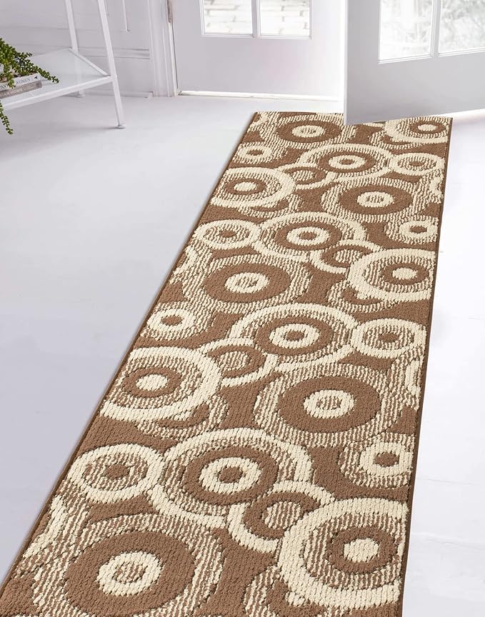 Custom Length Cut to Size Modern Farmhouse Carpet Runner Rug for Hallways, Non Slip Rubber Backed, 31 inch Wide X Customized Length, Geo Brown, 31 inch X 7 feet