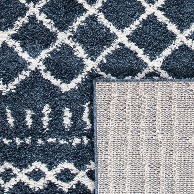 SAFAVIEH Arizona Shag Collection Area Rug - 6'7" Square, Slate Blue & Ivory, Moroccan Design, Non-Shedding & Easy Care, 1.6-inch Thick Ideal for High Traffic Areas in Living Room, Bedroom (ASG741L)