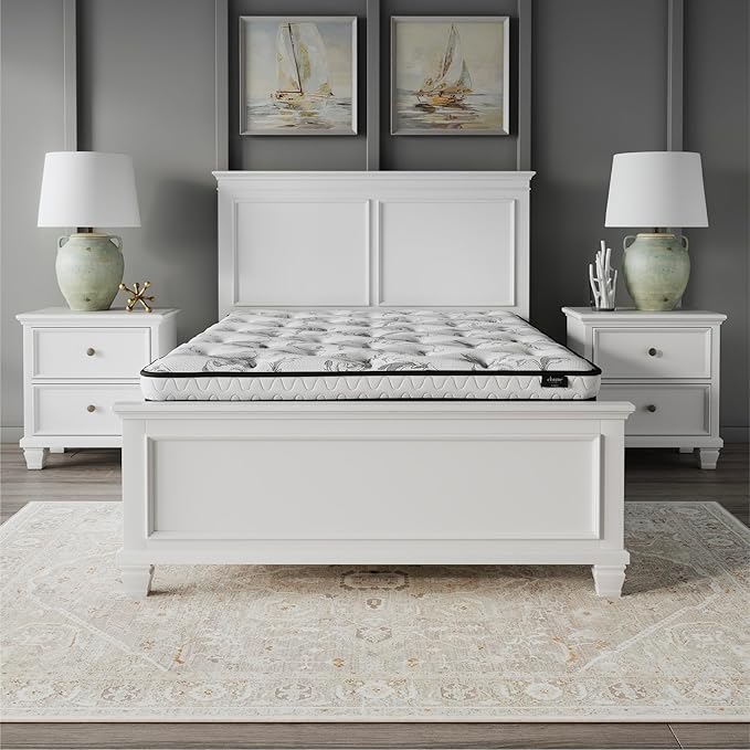 Signature Design by Ashley Full Size Chime 8 Inch Medium Firm Innerspring Mattress with Pressure Relief Quilt Foam, Fiberglass Free, Mattress In A Box