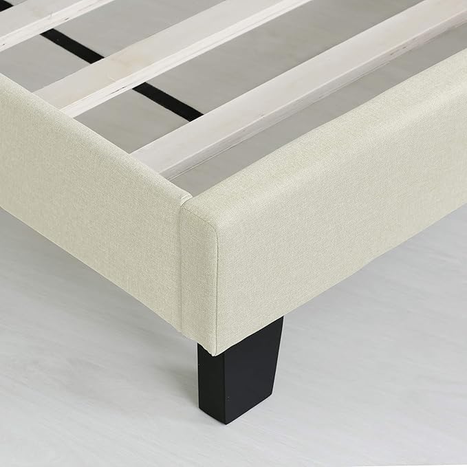 Furinno Laval Button Tufted Upholstered Platform Bed Frame, Twin, Linen