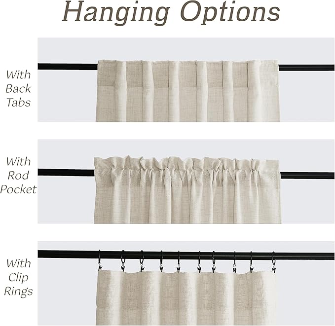 RYB HOME Living Room and Dining Room Curtains and Drapes Linen Sheer, Light Filtering Curtains 63 inches Long, Back Tab/Rod Pocket, Cream Colored, W 52 x L 63 inches, 2 Panels Set