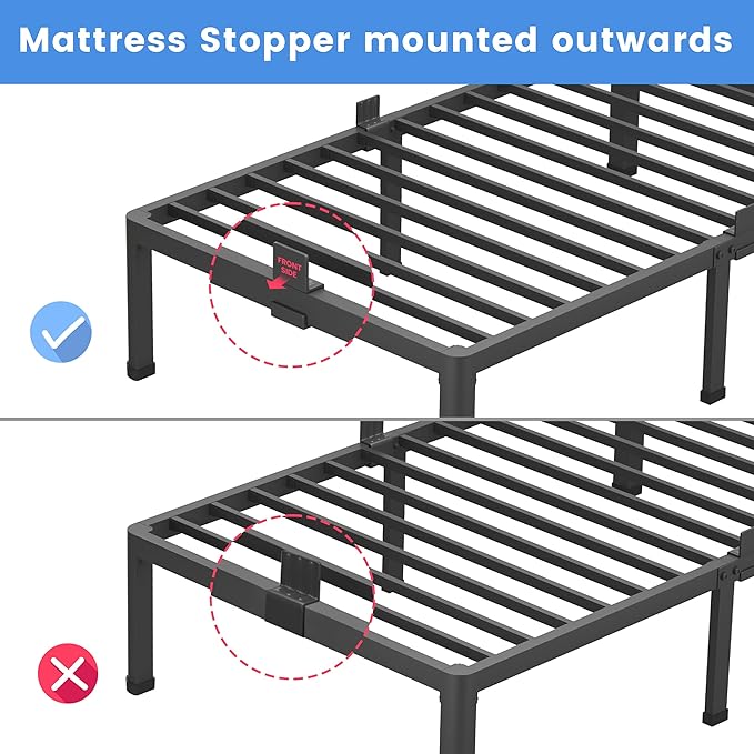 MAF 14 Inch Twin XL Metal Platform Bed Frames with Round Corner Legs, 3000 LBS Heavy Duty Steel Slats Support, Noise Free, No Box Spring Needed, Easy Assembly
