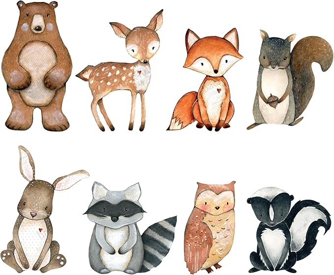 Back40Life Forest Critters Painted Wooden Animal Cutout Shapes (Small + Stands (Bundle of 8))