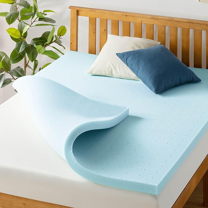 Best Price Mattress 2 Inch Ventilated Memory Foam Mattress Topper, Cooling Gel Infusion, King, Dorm Essentials, Blue