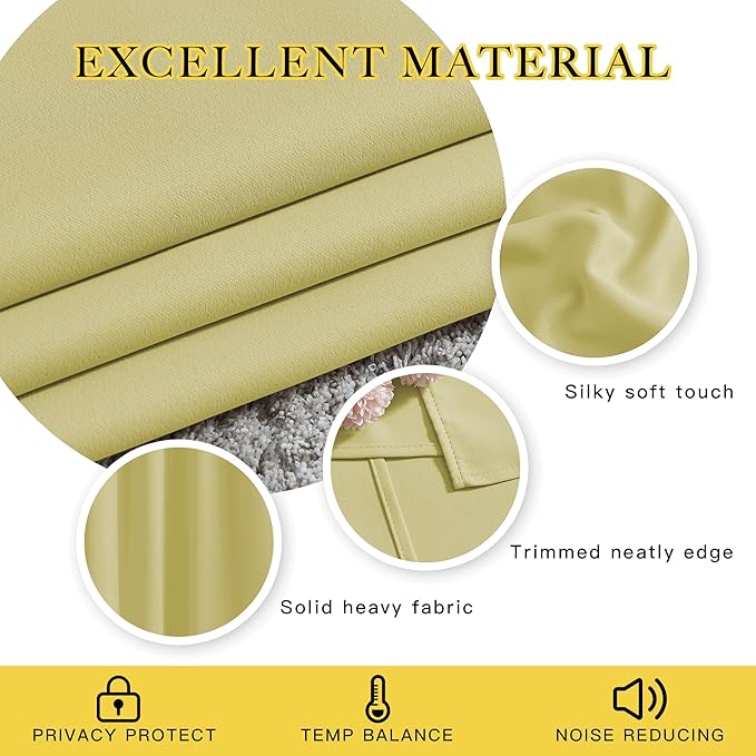 NICETOWN Room Darkening Curtains 66 inches Long, Grommet Window Treatment Energy Saving Thermal Drapes Room Darkening for Living Room/Bedroom, 2 Panels, W66 x L66, Paler Yellow