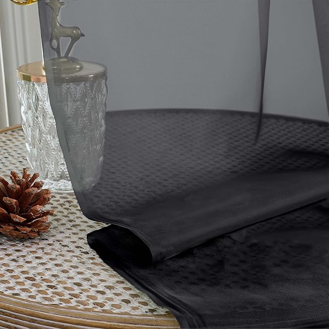 Chyhomenyc Extra Long Black Sheer Curtains 120 Inches Long 2 Panels, Light Filtering Black Curtains for Living Room, Soft Gentle Voile Rod Pocket Bedroom Window Drapes, 59Wx120L Inch, 10FT, 2PCS