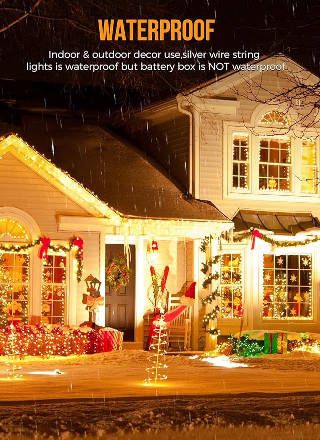 Brightown Fairy Lights Battery Operated, 10Ft 120 LED Firecracker String Lights, Waterproof Silver Wire Starry Firefly Light for DIY Wreath Weeding Indoor Outdoor Christmas Decorations