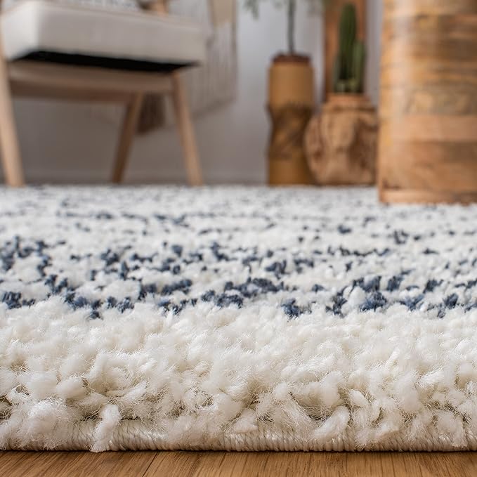 SAFAVIEH Arizona Shag Collection Area Rug - 6'7" Square, Ivory & Slate, Moroccan Design, Non-Shedding & Easy Care, 1.6-inch Thick Ideal for High Traffic Areas in Living Room, Bedroom (ASG741M)
