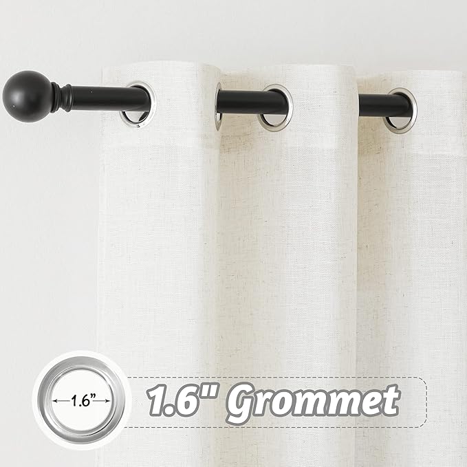 RYB HOME Curtains for Bedroom - Sheer Linen Textured Curtains Semi Transparent Privacy Shades for Farmhouse Living Room Kids Room, W 52 inch x L 90 inch, Linen, 1 Pair