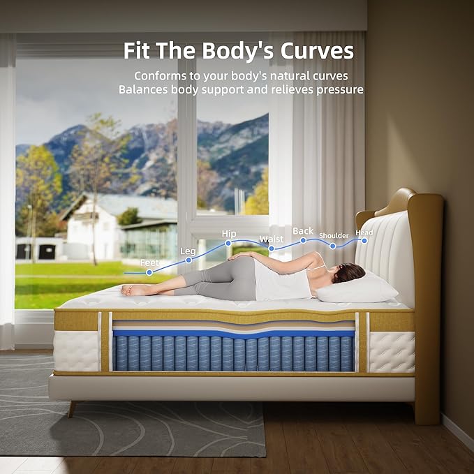 Cooling Gel Memory Foam Hybrid Mattress, 10 Inch Twin Size Mattress in A Box with Pocket Springs for Back Pain & Pressure Relief, Medium Firm Feeling with CertiPUR-US Certified Foam