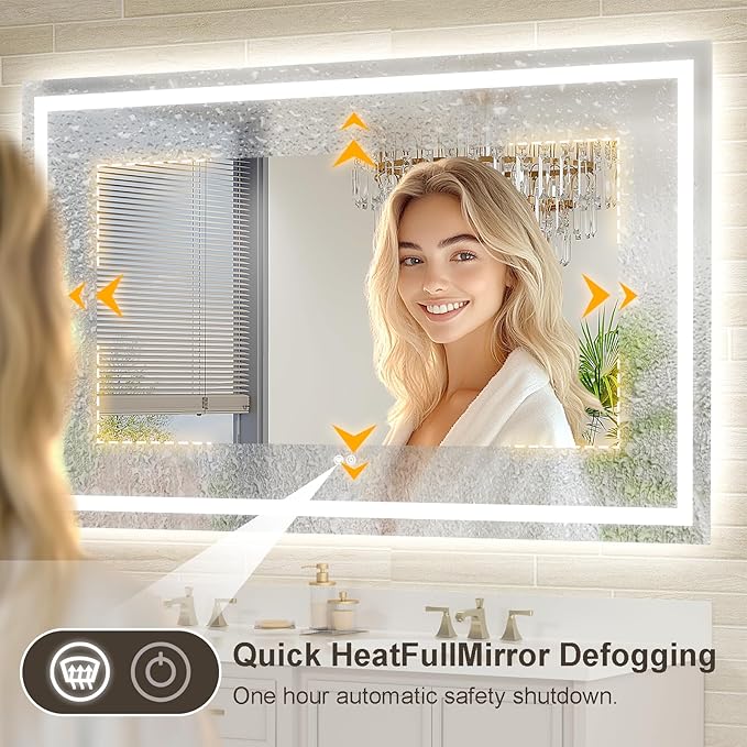 72x32 Large LED Bathroom Mirror with Lights, Brighter Backlit + Front Lit, Tempered Glass, Dimmable, Multiple Light Modes, Anti-Fog Lighted Bathroom Vanity Mirror for Wall, Memory Function