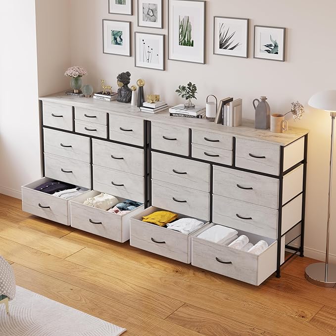 LUMTOK 10-Drawer Dresser, Fabric Storage Dresser Drawers for Bedroom, Hallway, Nursery, Closets, Steel Frame, Wood Top, Easy Pull Handle (Greige)