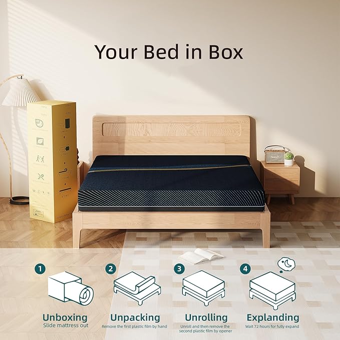 Crystli Queen Mattress 14 Inch, Gel Memory Foam Queen Size Mattresses, Activated Charcoal Infused, Medium Firm Bed Mattress in a Box for Pressure Relief, Fiberglass-Free, CertiPUR-US Certified, Black
