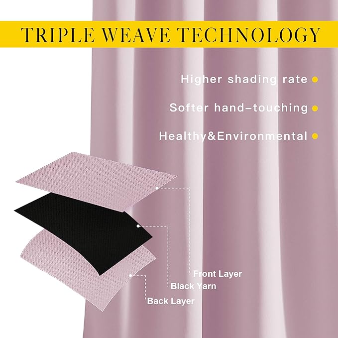 NICETOWN Bedroom Curtains Room Darkening Draperies - Room Darkening Drapes/Panels for Bedroom, Grommet Top 2-Pack, Lavender Pink, 52 x 54 inches Long, Thermal Insulated, Privacy Assured