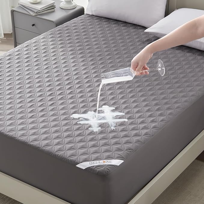 BEDLORE Waterproof Mattress Protector, Noiseless Full Size Mattress Pad with Deep Pocket Fitted Up to 6"-15", Soft Dirt-Proof Double Mattress Cover for College Dorm(Gray)