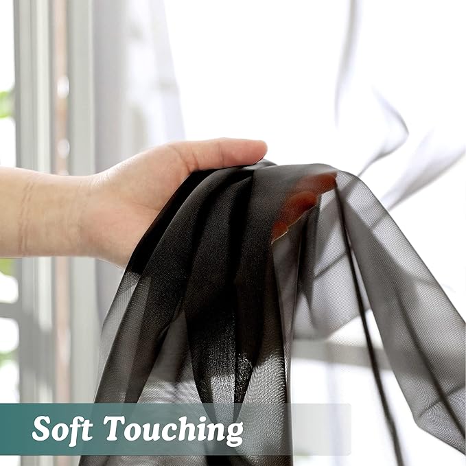 Chyhomenyc 2 Panels Extra Long Sheer Window Curtains 120 Inches Length, Elegant Window Voile Panels/Drapes/Scarf/Treatment/Backdrop for Living Room Wedding Party Home Decor (42W x 120L inches, Black)