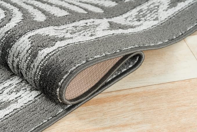 Custom Length Cut to Size Tribal Ethnic Southwestern Inspired Hallway Runner Rug, Non Slip Rubber Backed, 31 inch Wide X Customized Length, Mayan Grey, 31 inch X 10 feet